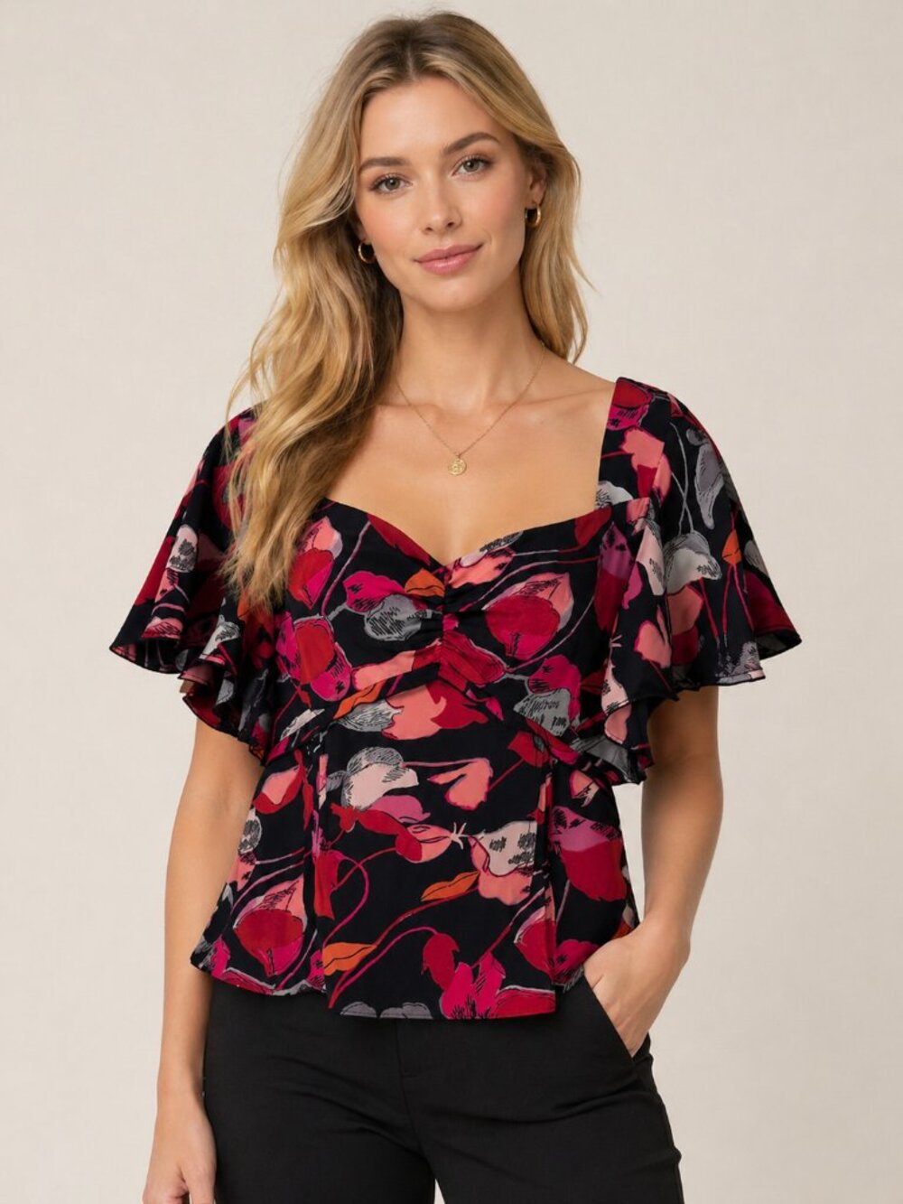Diane  Von Furstenberg Silk Flutter Sleeve Peplum Top 4